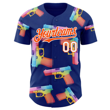 Custom Royal Orange-White Colorful Firepower 3D Pattern Design Authentic Baseball Jersey