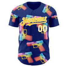 Charger l'image dans la galerie, Custom Royal Yellow-White Colorful Firepower 3D Pattern Design Authentic Baseball Jersey
