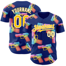 Charger l'image dans la galerie, Custom Royal Yellow-White Colorful Firepower 3D Pattern Design Authentic Baseball Jersey
