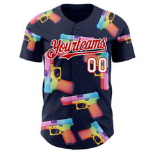 Charger l'image dans la galerie, Custom Navy Red-White Colorful Firepower 3D Pattern Design Authentic Baseball Jersey
