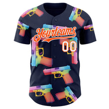 Charger l'image dans la galerie, Custom Navy Orange-White Colorful Firepower 3D Pattern Design Authentic Baseball Jersey
