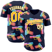Charger l'image dans la galerie, Custom Navy Gold-White Colorful Firepower 3D Pattern Design Authentic Baseball Jersey
