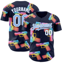 Charger l'image dans la galerie, Custom Navy Light Blue-White Colorful Firepower 3D Pattern Design Authentic Baseball Jersey
