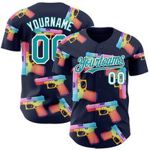 Charger l'image dans la galerie, Custom Navy Teal-White Colorful Firepower 3D Pattern Design Authentic Baseball Jersey
