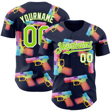 Charger l'image dans la galerie, Custom Navy Neon Green-White Colorful Firepower 3D Pattern Design Authentic Baseball Jersey

