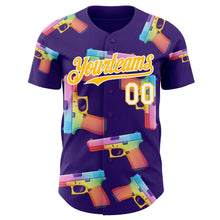 Charger l'image dans la galerie, Custom Purple Gold-White Colorful Firepower 3D Pattern Design Authentic Baseball Jersey
