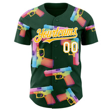 Charger l'image dans la galerie, Custom Green Gold-White Colorful Firepower 3D Pattern Design Authentic Baseball Jersey
