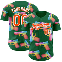 Charger l'image dans la galerie, Custom Kelly Green Orange-White Colorful Firepower 3D Pattern Design Authentic Baseball Jersey
