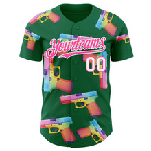 Charger l'image dans la galerie, Custom Kelly Green Pink-White Colorful Firepower 3D Pattern Design Authentic Baseball Jersey
