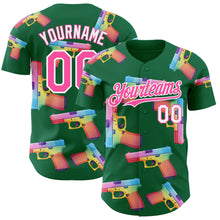 Charger l'image dans la galerie, Custom Kelly Green Pink-White Colorful Firepower 3D Pattern Design Authentic Baseball Jersey
