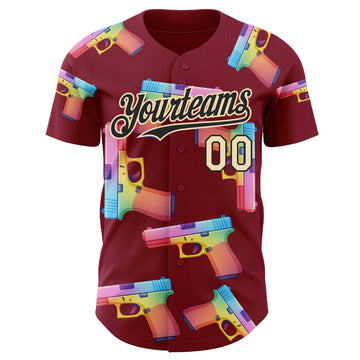 Custom Crimson Black-Cream Colorful Firepower 3D Pattern Design Authentic Baseball Jersey