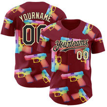 Laden Sie das Bild in den Galerie-Viewer, Custom Crimson Black-Cream Colorful Firepower 3D Pattern Design Authentic Baseball Jersey
