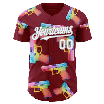 Custom Crimson White-Gray Colorful Firepower 3D Pattern Design Authentic Baseball Jersey
