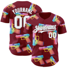Laden Sie das Bild in den Galerie-Viewer, Custom Crimson White-Gray Colorful Firepower 3D Pattern Design Authentic Baseball Jersey
