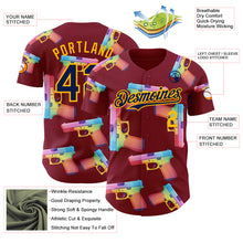 Laden Sie das Bild in den Galerie-Viewer, Custom Crimson Navy-Gold Colorful Firepower 3D Pattern Design Authentic Baseball Jersey
