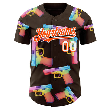 Custom Brown Orange-White Colorful Firepower 3D Pattern Design Authentic Baseball Jersey