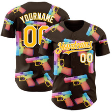 Charger l'image dans la galerie, Custom Brown Gold-White Colorful Firepower 3D Pattern Design Authentic Baseball Jersey
