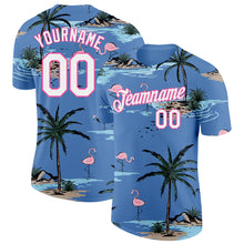 Load image into Gallery viewer, Custom Light Blue White-Pink Tropical Hawaii Palm Trees Summer Beach Flamingo Performance T-Shirt
