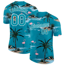 Laden Sie das Bild in den Galerie-Viewer, Custom Teal-White Tropical Hawaii Palm Trees Summer Beach Flamingo Performance T-Shirt

