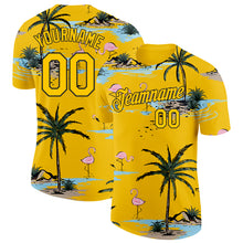 Charger l'image dans la galerie, Custom Yellow-Black Tropical Hawaii Palm Trees Summer Beach Flamingo Performance T-Shirt
