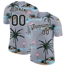 Charger l'image dans la galerie, Custom Gray Black-White Tropical Hawaii Palm Trees Summer Beach Flamingo Performance T-Shirt
