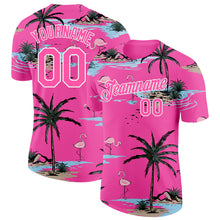 Charger l'image dans la galerie, Custom Pink-Black Tropical Hawaii Palm Trees Summer Beach Flamingo Performance T-Shirt
