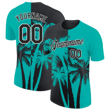 Charger l'image dans la galerie, Custom Aqua Black-White Hawaii Tropical Coastal Palm Trees Performance T-Shirt
