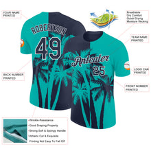 Charger l'image dans la galerie, Custom Aqua Navy-White Hawaii Tropical Coastal Palm Trees Performance T-Shirt

