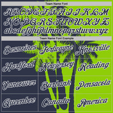 Load image into Gallery viewer, Custom Neon Green Navy-White Hawaii Tropical Coastal Palm Trees Performance T-Shirt
