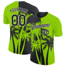 Load image into Gallery viewer, Custom Neon Green Black-White Hawaii Tropical Coastal Palm Trees Performance T-Shirt
