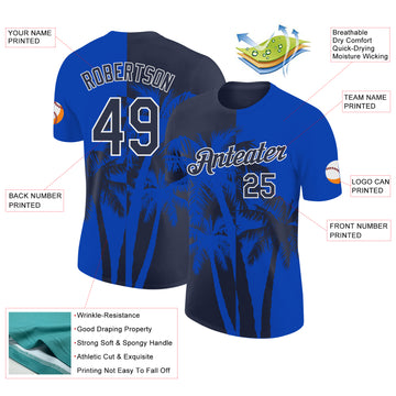 Custom Thunder Blue Navy-White Hawaii Tropical Coastal Palm Trees Performance T-Shirt