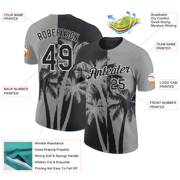 Custom Gray Black-White Hawaii Tropical Coastal Palm Trees Performance T-Shirt