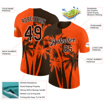 Custom Orange Brown-White Hawaii Tropical Coastal Palm Trees Performance T-Shirt