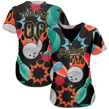 Загрузить изображение в средство просмотра галереи, Custom Black Old Gold 3D Pattern Design Bowling Authentic Baseball Jersey
