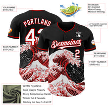 Загрузить изображение в средство просмотра галереи, Custom Black White-Red Japanese Wave 3D Pattern Design Authentic Baseball Jersey
