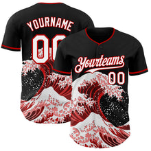 Загрузить изображение в средство просмотра галереи, Custom Black White-Red Japanese Wave 3D Pattern Design Authentic Baseball Jersey
