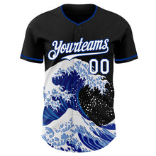 Laden Sie das Bild in den Galerie-Viewer, Custom Black White-Royal Japanese Wave 3D Pattern Design Authentic Baseball Jersey

