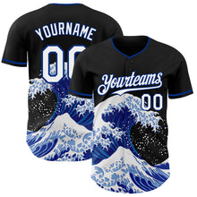 Laden Sie das Bild in den Galerie-Viewer, Custom Black White-Royal Japanese Wave 3D Pattern Design Authentic Baseball Jersey
