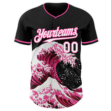 Laden Sie das Bild in den Galerie-Viewer, Custom Black White-Pink Japanese Wave 3D Pattern Design Authentic Baseball Jersey
