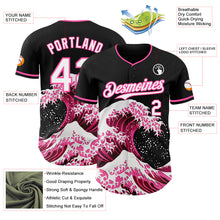 Laden Sie das Bild in den Galerie-Viewer, Custom Black White-Pink Japanese Wave 3D Pattern Design Authentic Baseball Jersey
