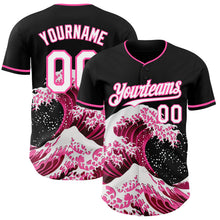 Laden Sie das Bild in den Galerie-Viewer, Custom Black White-Pink Japanese Wave 3D Pattern Design Authentic Baseball Jersey

