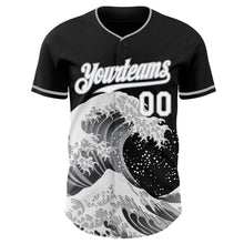 Laden Sie das Bild in den Galerie-Viewer, Custom Black White-Gray Japanese Wave 3D Pattern Design Authentic Baseball Jersey
