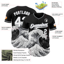 Laden Sie das Bild in den Galerie-Viewer, Custom Black White-Gray Japanese Wave 3D Pattern Design Authentic Baseball Jersey
