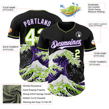 Загрузить изображение в средство просмотра галереи, Custom Black White Purple-Neon Green Japanese Wave 3D Pattern Design Authentic Baseball Jersey
