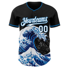 Charger l'image dans la galerie, Custom Black White-Blue Japanese Wave 3D Pattern Design Authentic Baseball Jersey
