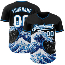 Charger l'image dans la galerie, Custom Black White-Blue Japanese Wave 3D Pattern Design Authentic Baseball Jersey
