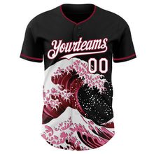 Laden Sie das Bild in den Galerie-Viewer, Custom Black White-Crimson Japanese Wave 3D Pattern Design Authentic Baseball Jersey
