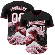 Laden Sie das Bild in den Galerie-Viewer, Custom Black White-Crimson Japanese Wave 3D Pattern Design Authentic Baseball Jersey
