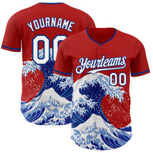 Laden Sie das Bild in den Galerie-Viewer, Custom Red White-Royal Japanese Wave 3D Pattern Design Authentic Baseball Jersey
