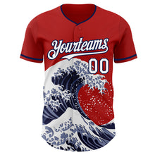 Load image into Gallery viewer, Custom Red White-Navy Japanese Wave 3D Pattern Design Authentic Baseball Jersey
